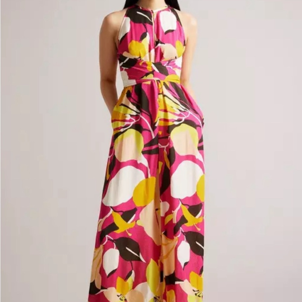 Ted Baker London Fuchsia Pink, Yellow & White Floral Wide-Leg Jumpsuit